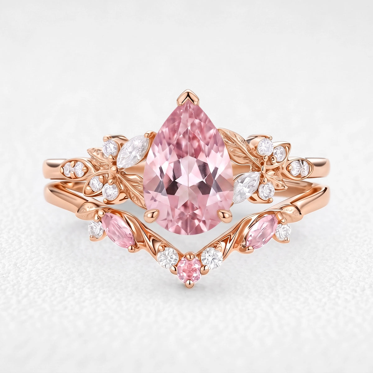 Peony’s Bloom | Pear Pink Sapphire Bridal Set 2pcs