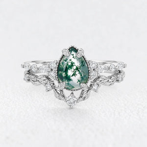 Isadora’s Verdant | Black Gold Pear Moss Agate Leafy Bridal Duo
