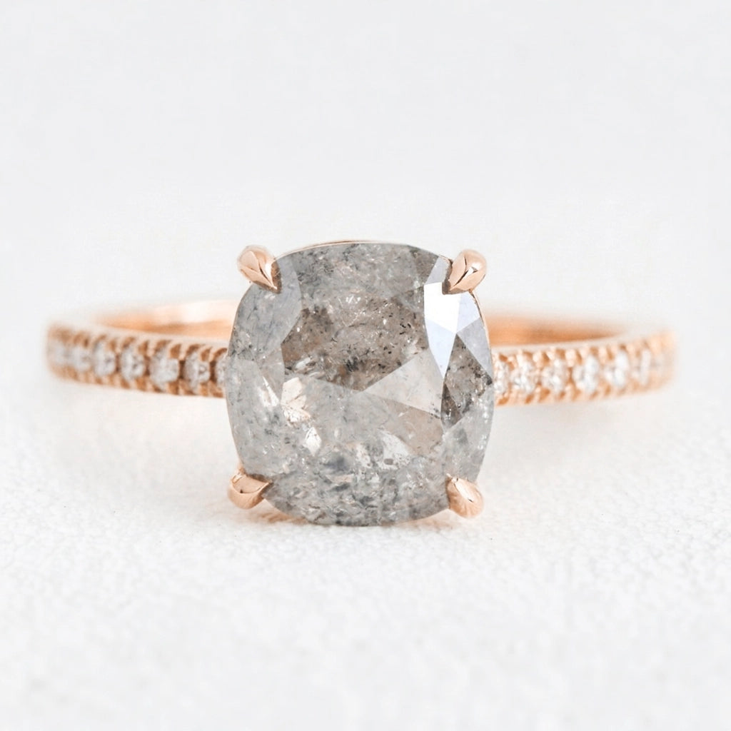 Astrid’s Stardust | 2CT Cushion Salt & Pepper Diamond Pavé Engagement Ring