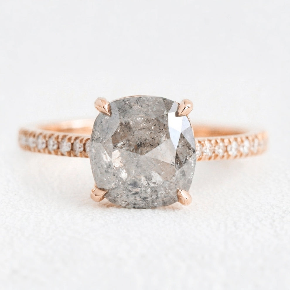 Astrid’s Stardust | 2CT Cushion Salt & Pepper Diamond Pavé Engagement Ring
