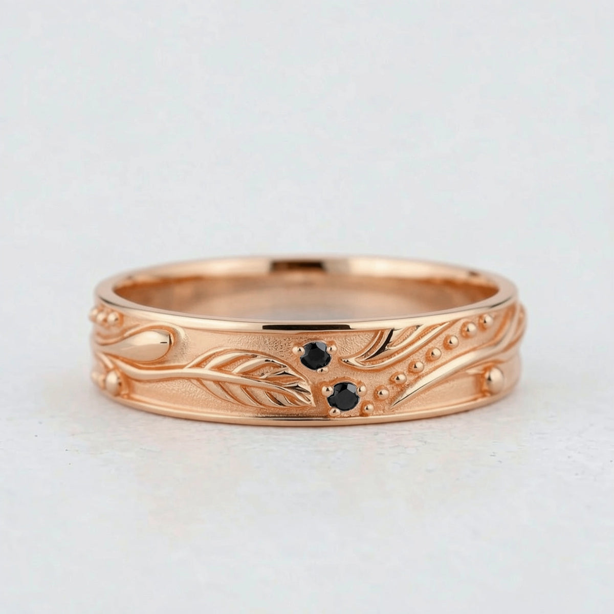 Olive Shade | Men’s Wedding Band with Black Sapphire.