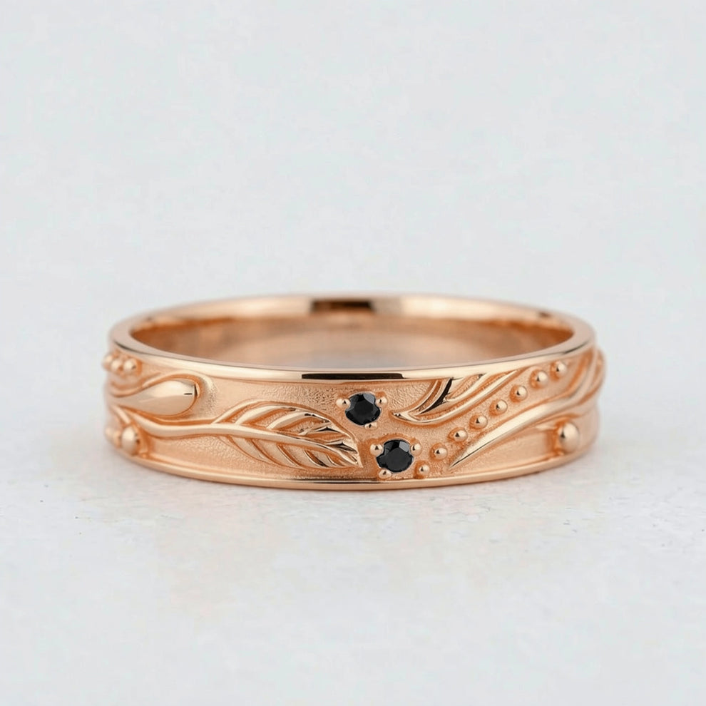 Olive Shade | Men’s Wedding Band with Black Sapphire.