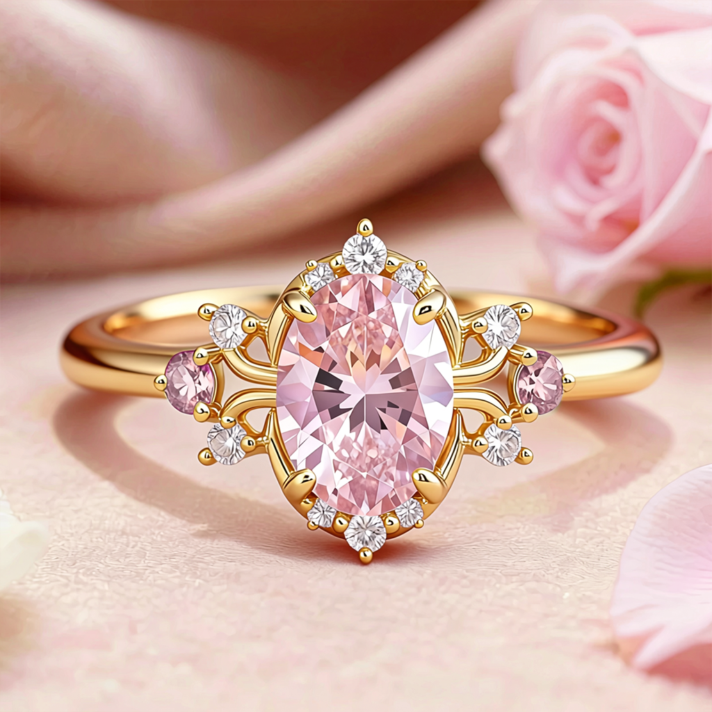 Elysia‘s Veil | Oval Vintage Pink Solitaire Ring.