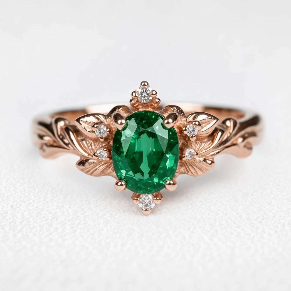 Aurora‘s Verdure | 1.5CT Oval Emerald Vintage Engagement Ring