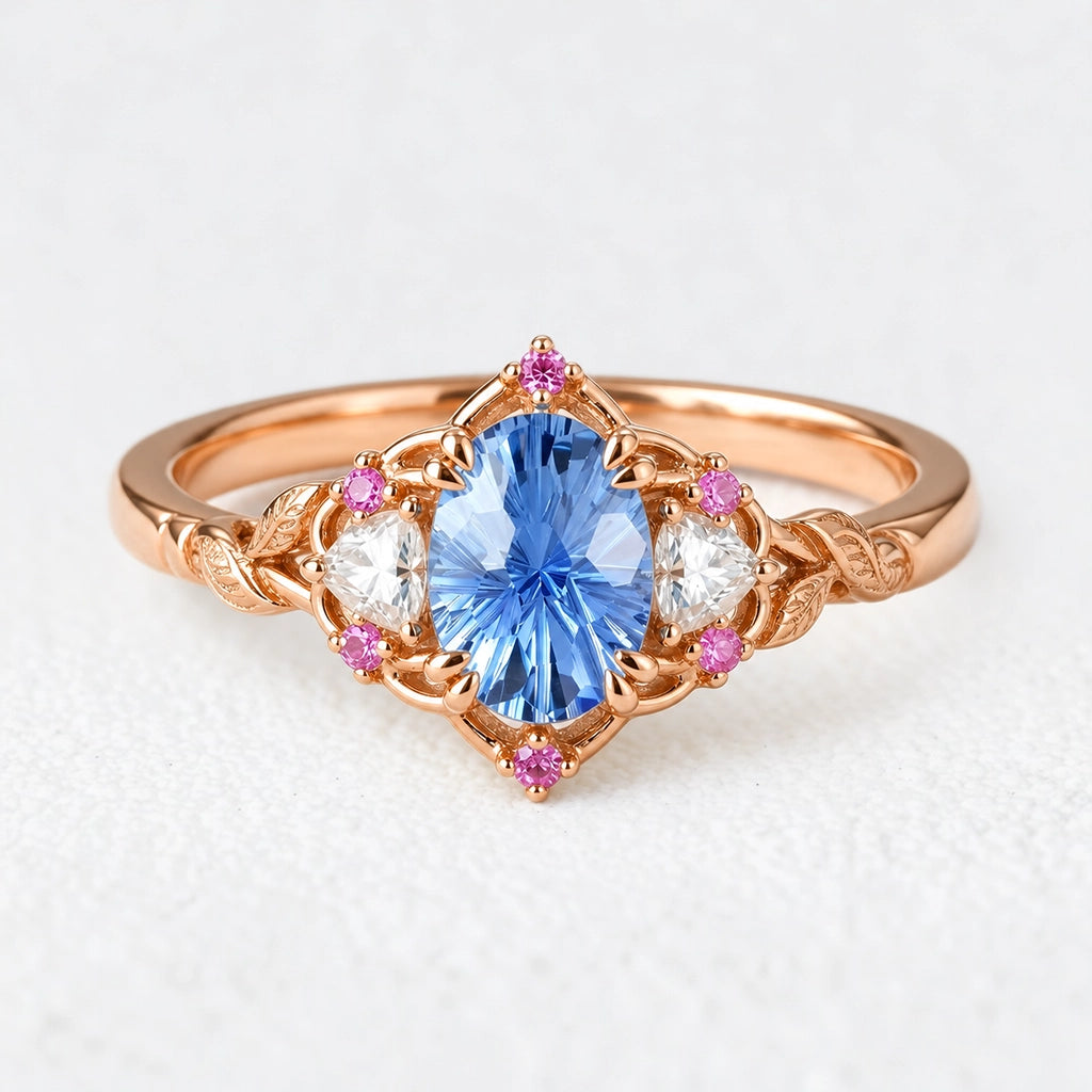 Audrey Three-Stone Sparkle Cut Sapphire Engagement Ring