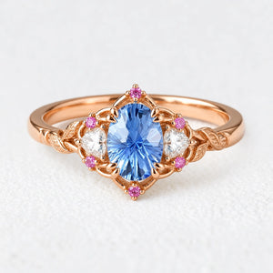 Audrey Three-Stone Sparkle Cut Sapphire Engagement Ring