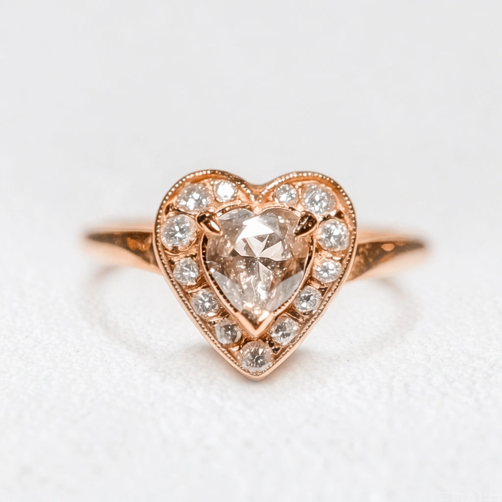Isolde’s Sincere | Evertrue Halo Heart Salt & Pepper Diamond Engagement Ring.