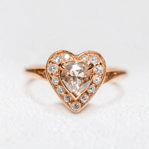 Isolde’s Sincere | Evertrue Halo Heart Salt & Pepper Diamond Engagement Ring.
