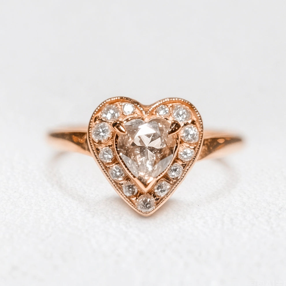 Isolde’s Sincere | Evertrue Halo Heart Salt & Pepper Diamond Engagement Ring.