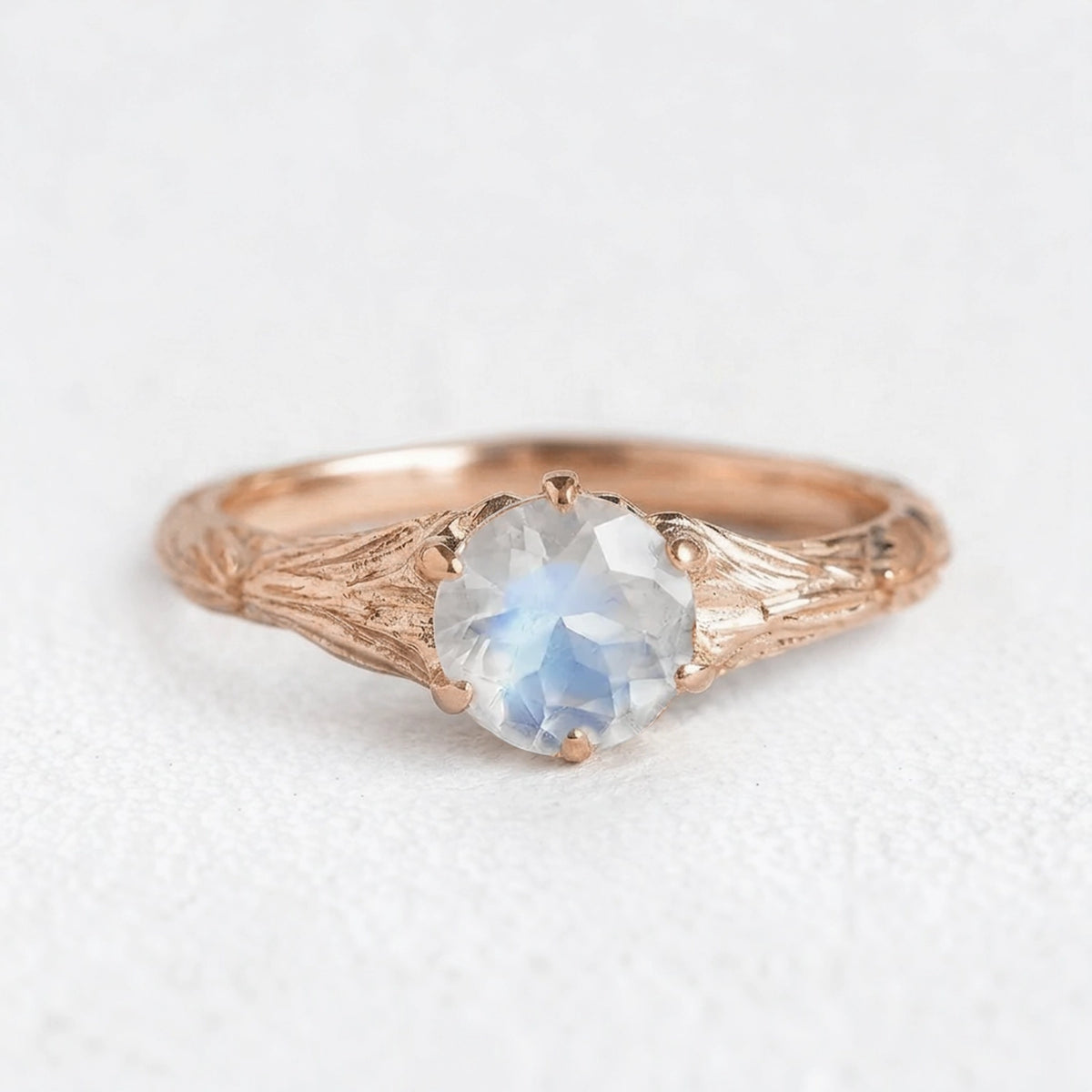Athena‘s Olive | Round Moonstone Solitaire Engagement Ring