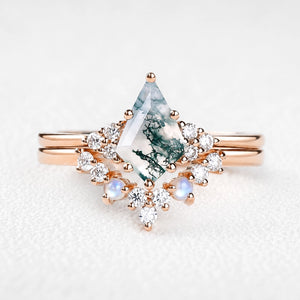 Diana’s Bower | Kite Cut Moss Agate & Moonstone Cluster Chevron Bridal Set 2pcs