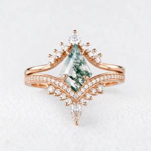 Cassandra’s Wildwood | Kite Cut Moss Agate Chevron Bridal Duo