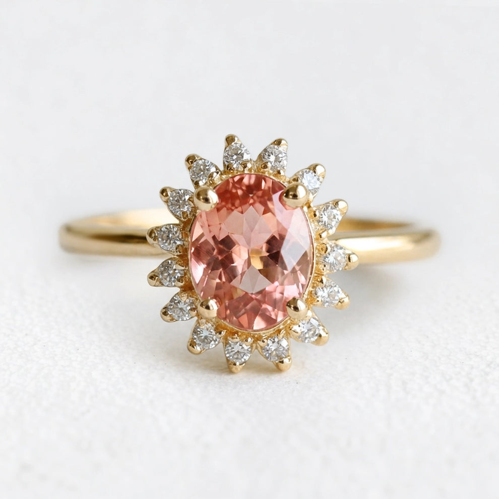 Aurora’s Blush | Oval Pink Tourmaline Halo Ring.