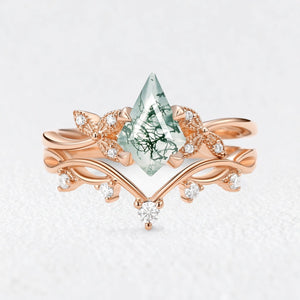 Marguerite’s Foliage | Kite Cut Moss Agate Branch Bridal Duo