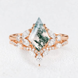 Kite Whisper | Moss Agate Cluster Engagement Set 2pcs