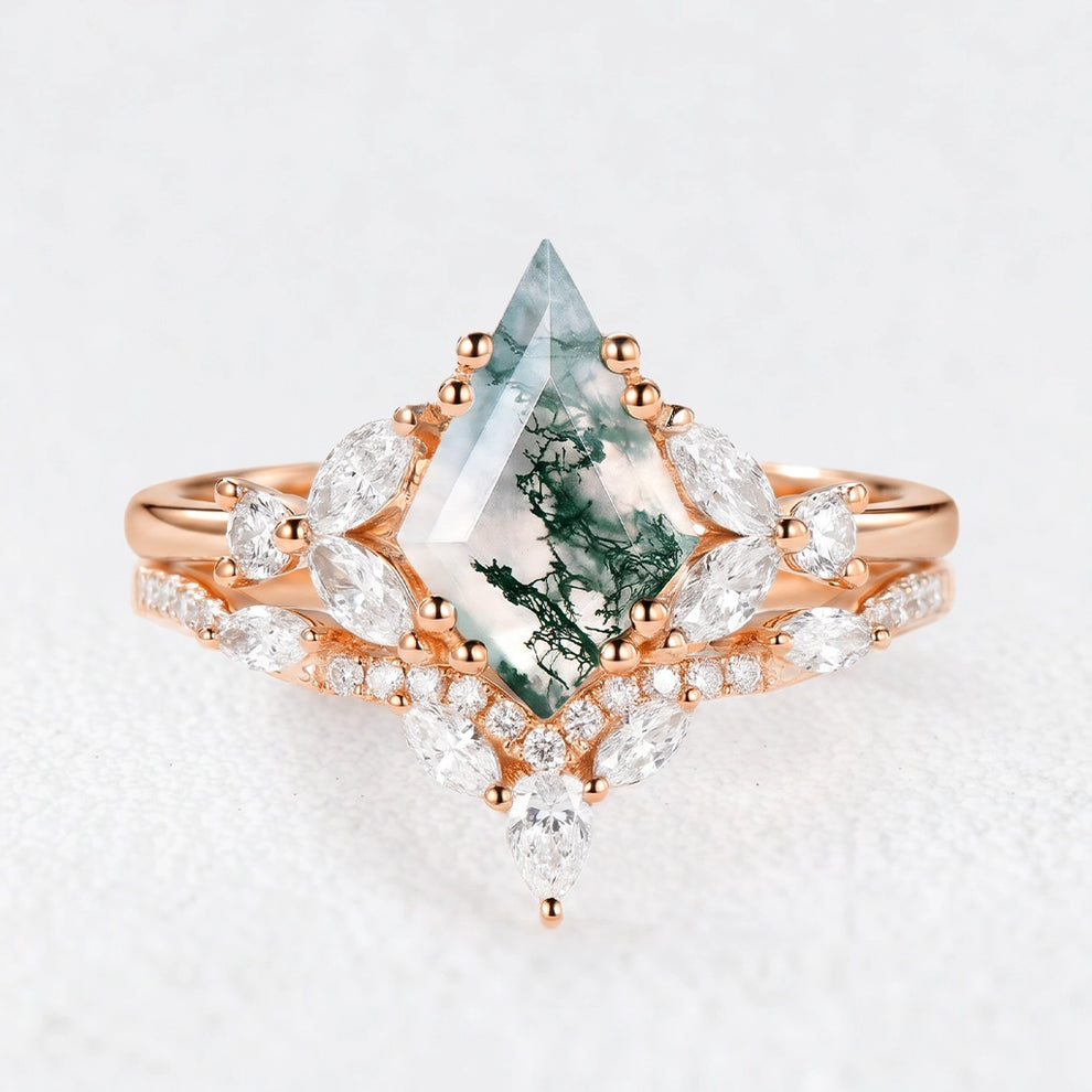 Sylvie‘s Glimmer | Moss Agate Cluster Chevron Bridal Duo