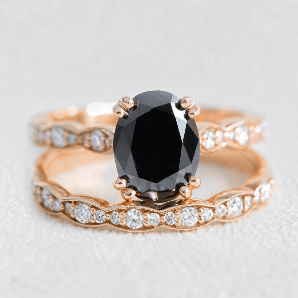 Nyx’s Eclipse | Classic Oval Black Diamond Bridal Set 2pcs.