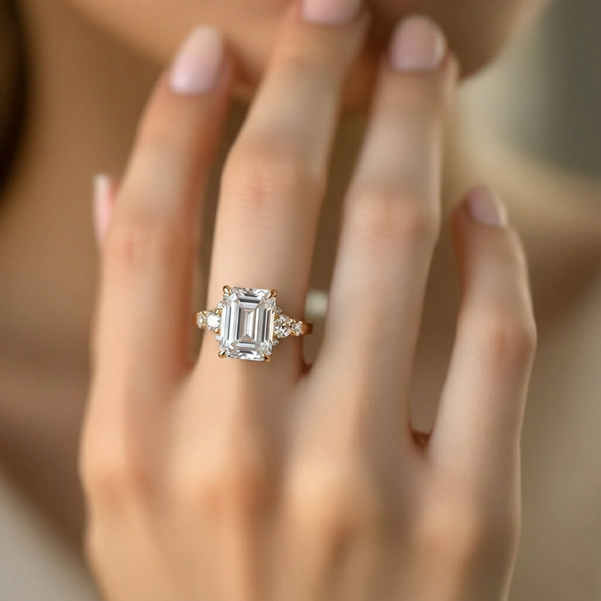 Lumina‘s Glow | 3CT Emerald Cut Moissanite Ring.
