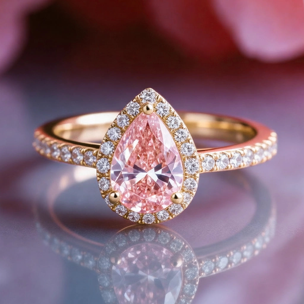 Stella’s Spark | 3CT Pear Cut Pink Gemstone Ring.