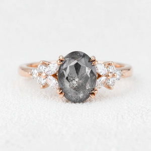Isadora’s Bloom | 1CT Vintage Oval Salt & Pepper Diamond Cluster Engagement Ring