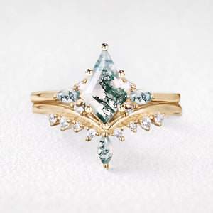 Cordelia’s Bower | Kite Cut Moss Agate Cluster Chevron Bridal Duo