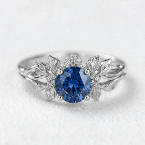 Valentina’s Blossom | Blue Sapphire Antique Floral Halo Ring.