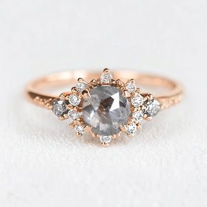 Juliet’s Jubilee | Vintage Sunflower Salt & Pepper Diamond Gold Engagement Ring.