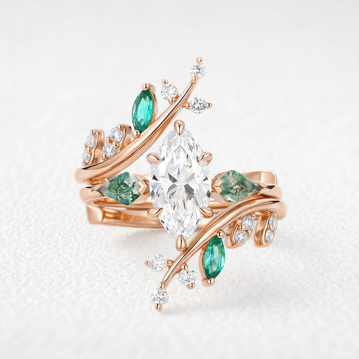 Seraphina’s Aviary | 1CT Marquise Diamond Foliage Bridal Duo