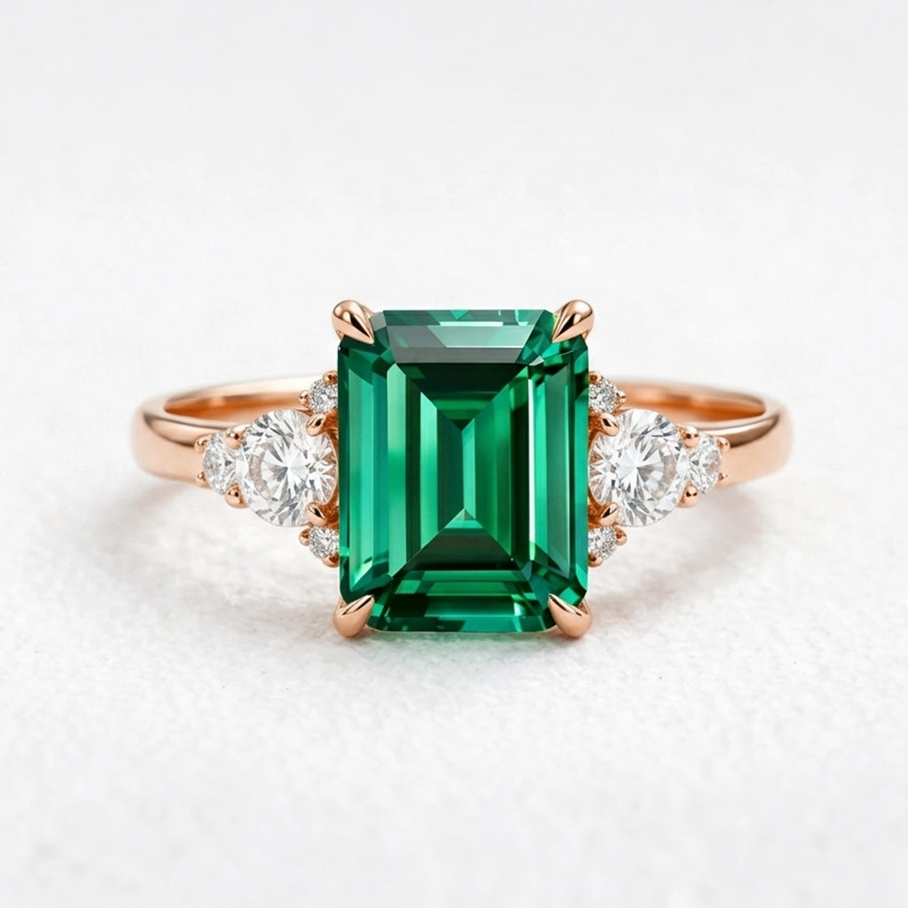 Flora's Ode | 3CT Green Emerald Engagement Ring.