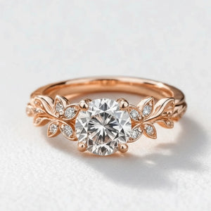 Flora’s Sprig | Round Cut Diamond Leafy Engagement Ring.