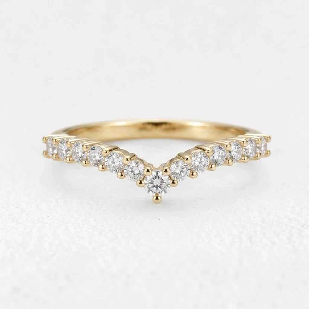 V-Shaped Crown Half Eternity Stacking Ring