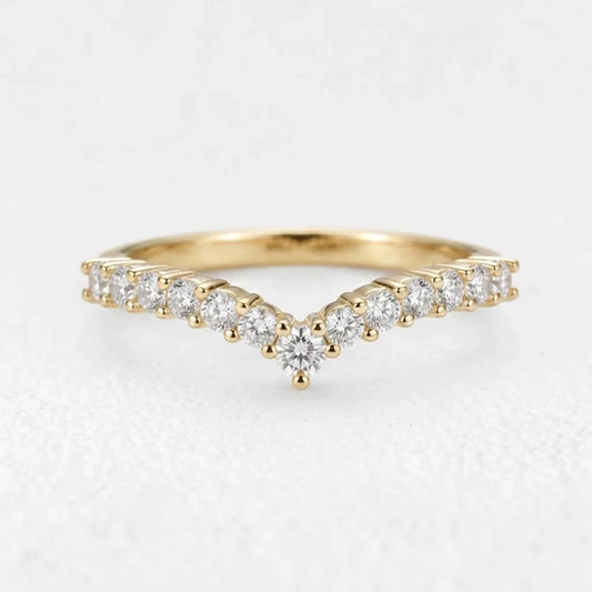 V-Shaped Crown Half Eternity Stacking Ring