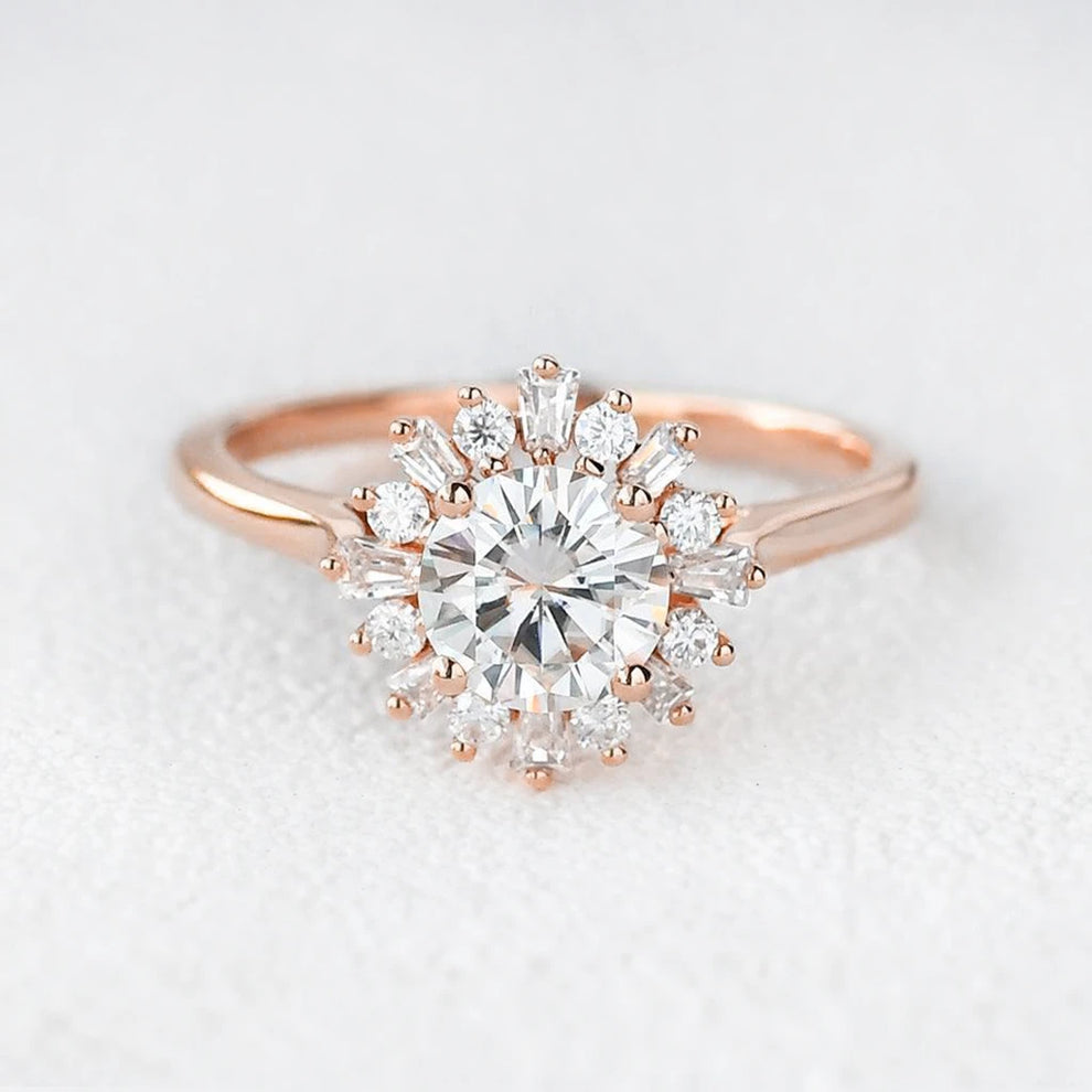 Aurora’s Sunburst | 1CT Round Diamond Halo Engagement Ring