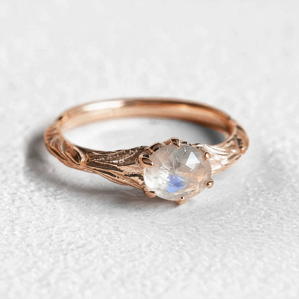 Olive Moon | Solitaire Moonstone Vine Ring.
