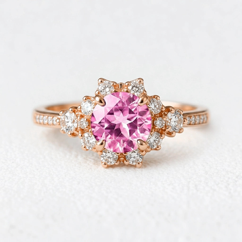 Marina’s Embrace | Round Pink Sapphire Engagement Ring