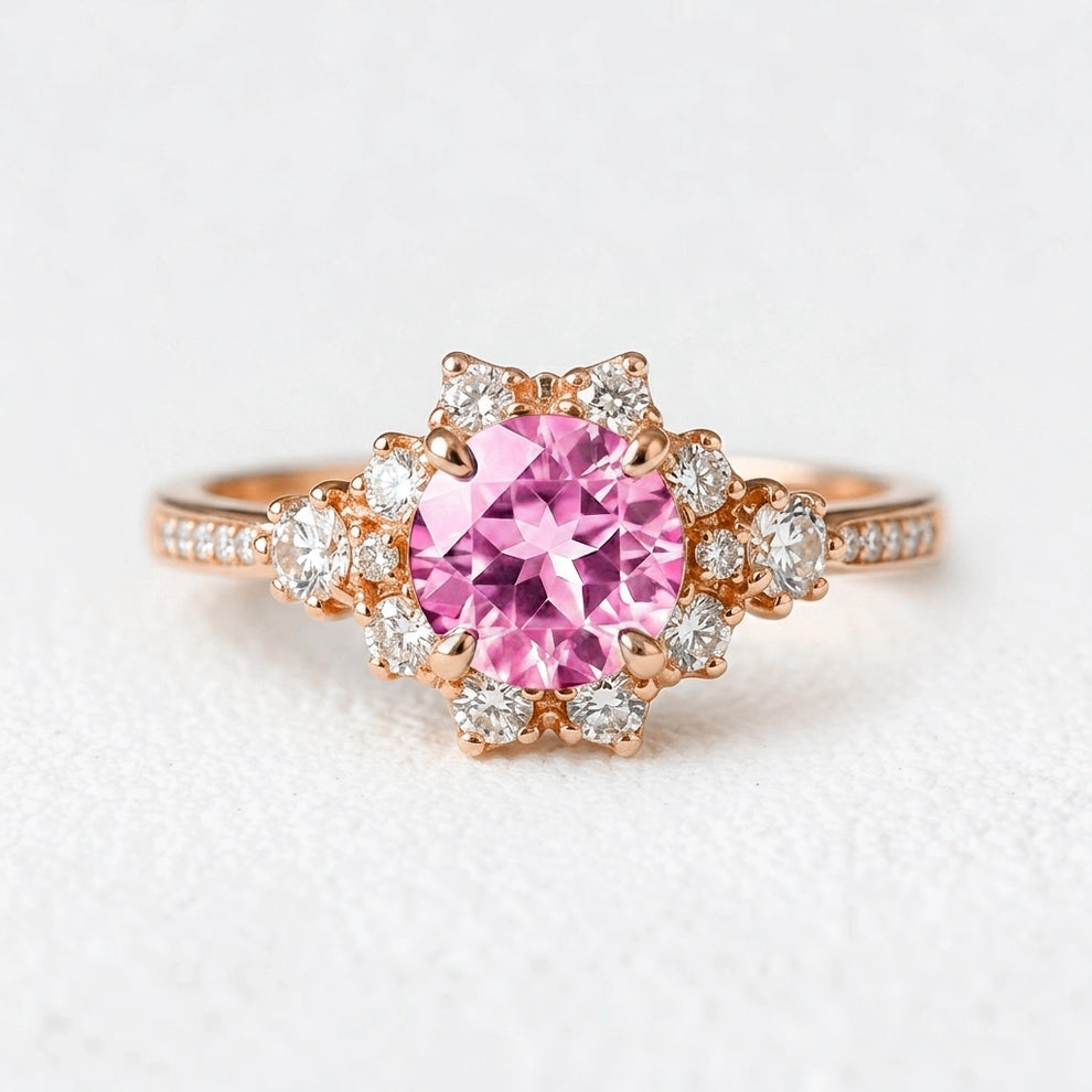 Marina’s Embrace | Round Pink Sapphire Engagement Ring