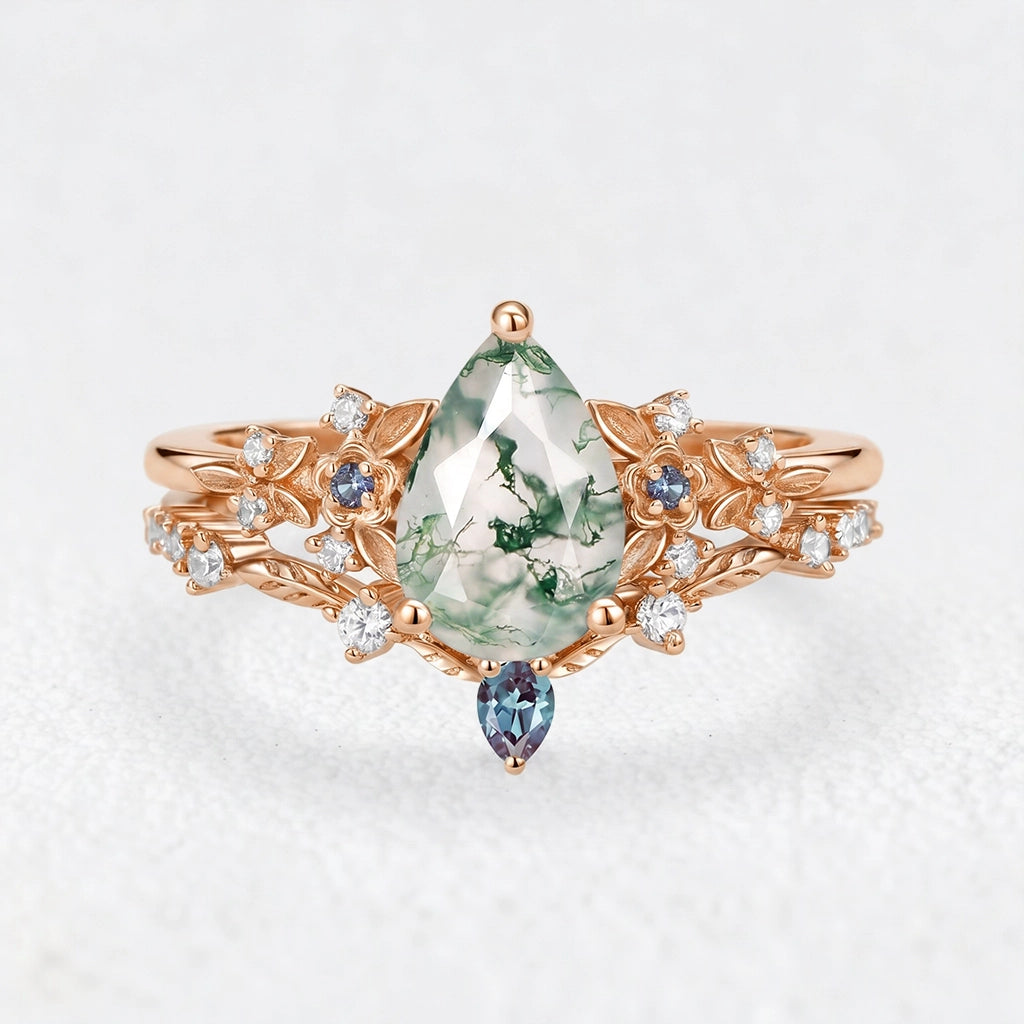 Isadora’s Verdant | Pear Moss Agate Floral Bridal Duo