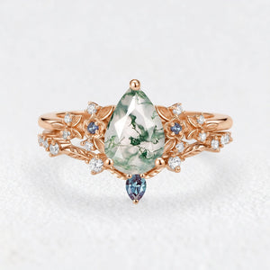 Isadora’s Verdant | Pear Moss Agate Floral Bridal Duo