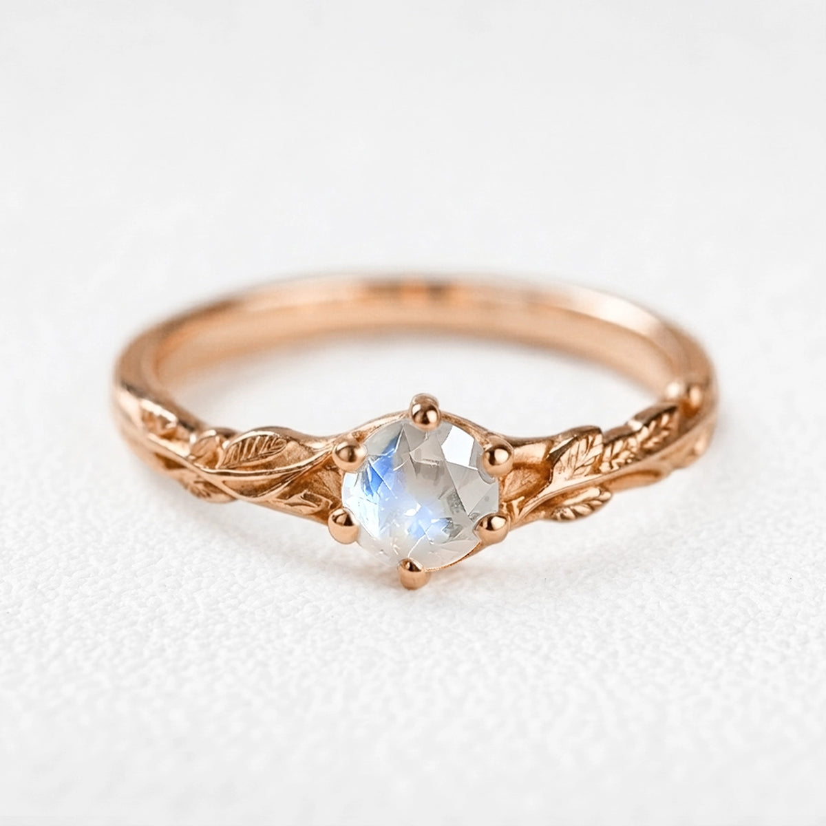Aurora’s Moonvine | Moonstone Engagement Ring with Vine Motif