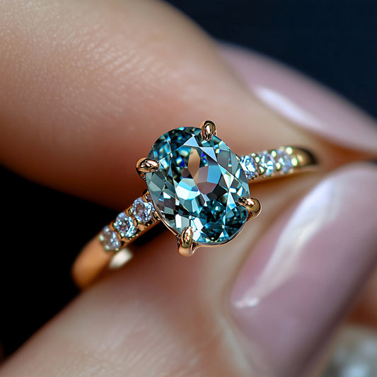 Camille 2CT Oval Cut Green Moissanite Ring