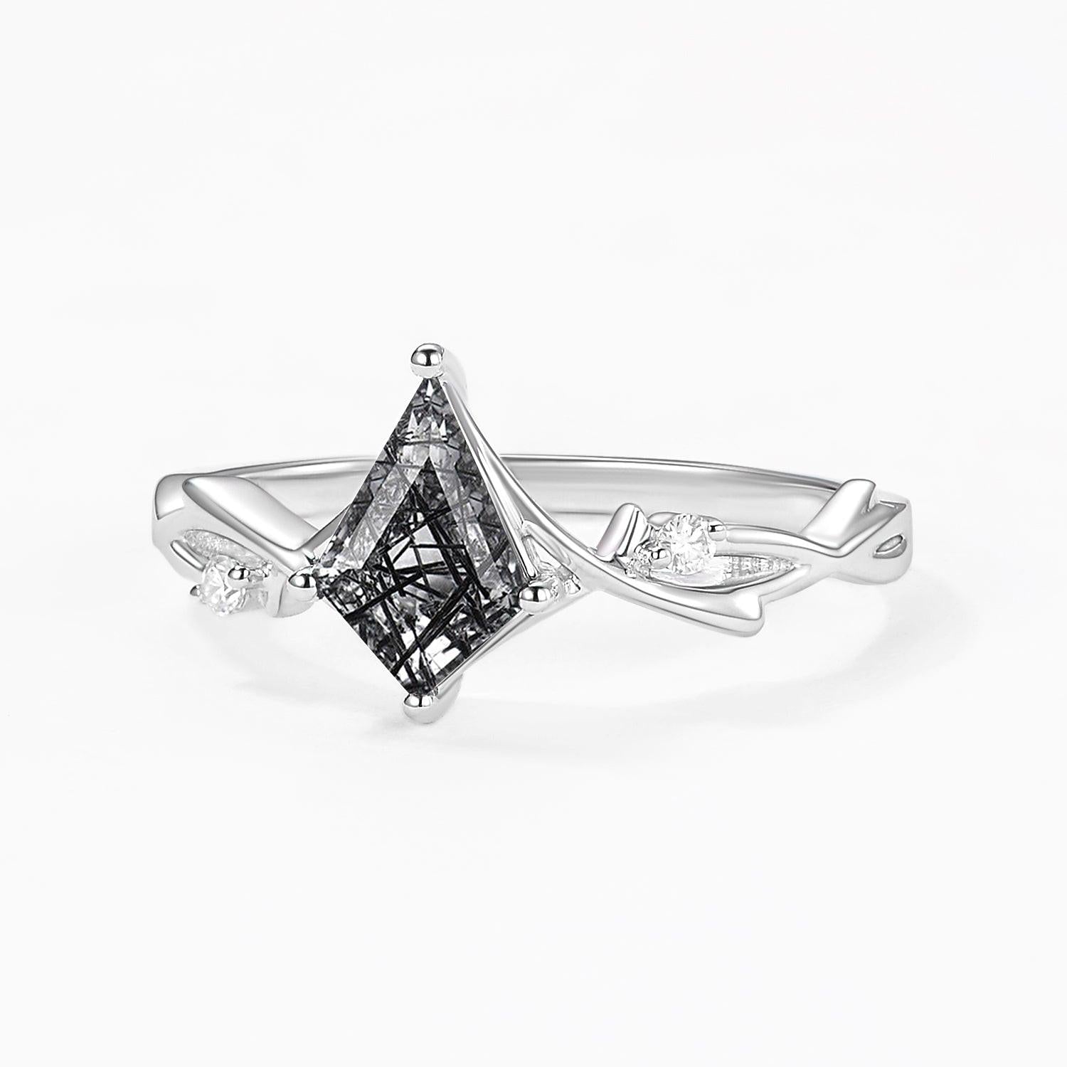 Branch Moss Agate Kite Cut Engagement Ring.