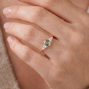 Sylvie’s Dew | Vintage Round Moss Agate Cluster Engagement Ring
