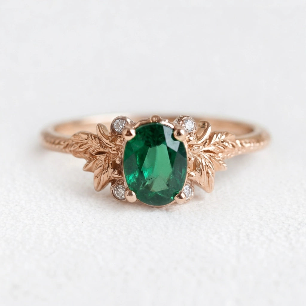 Isolde’s Garden | Oval Natural Emerald Vintage Engagement Ring