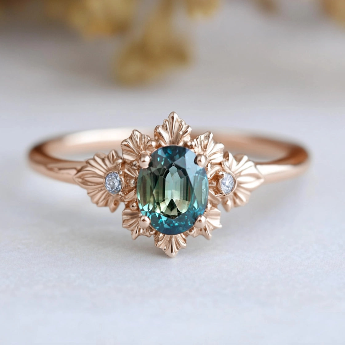 Titania’s Teal | Rare Sapphire Engagement Ring.