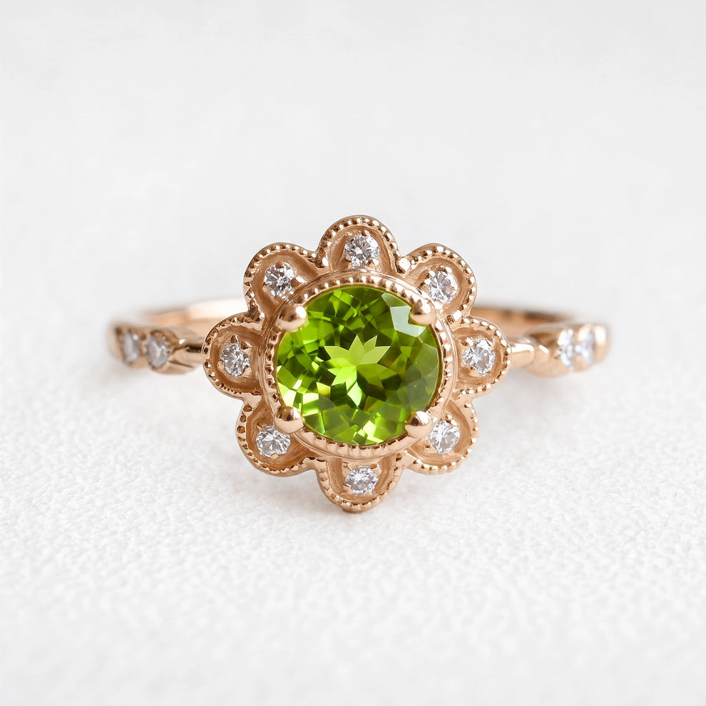 Isadora’s Jardin | Round Green Sapphire Engagement Ring
