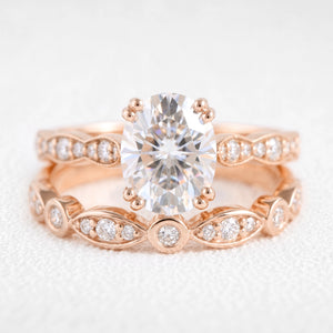 Venus’s Regalia | 1.5CT Oval-Cut Diamond Scalloped Pavé Bridal Set 2pcs