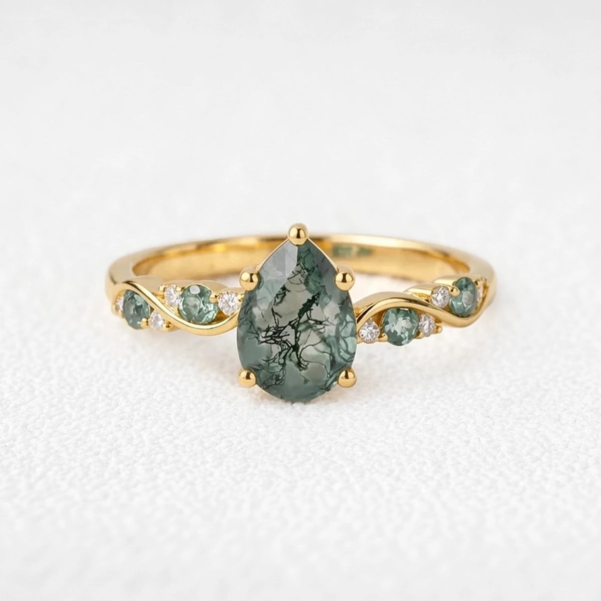 Sylvie’s Antler | Pear Moss Agate & Carved Band Couple Set