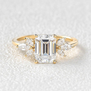 Sylvie’s Lattice | Emerald Cut Moss Agate Cluster Engagement Ring.