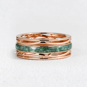 Odin’s Dominion | 8MM Moss Agate Men’s Ring with Openwork Branch Sides.