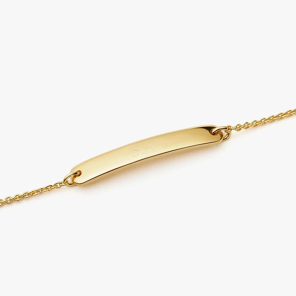 18K Gold Vermeil Engravable Bar Chain Bracelet.